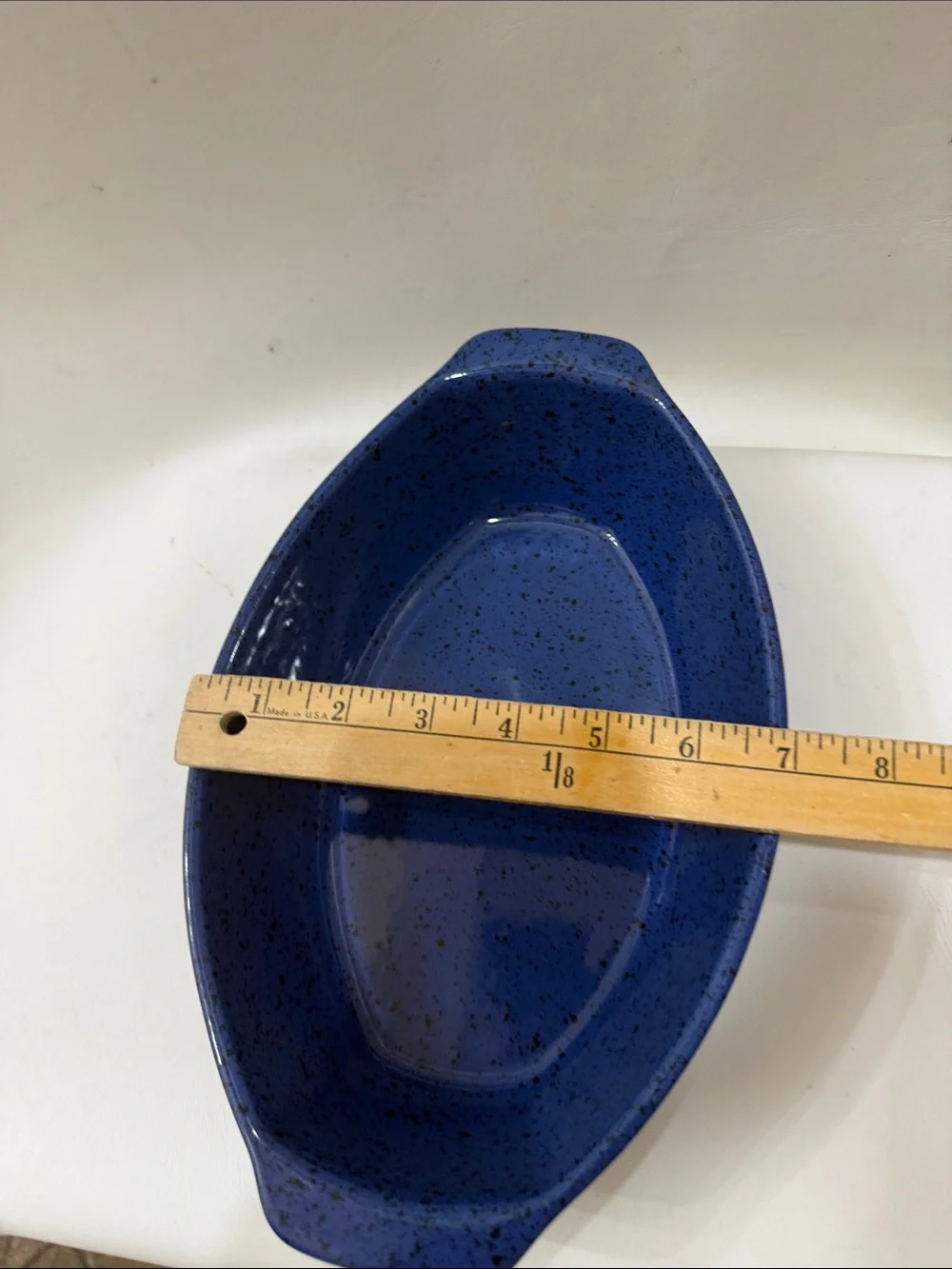 Version Portugal Speckled Blue Black Ceramic Oval Baking Dish Handles 11 X 7 In